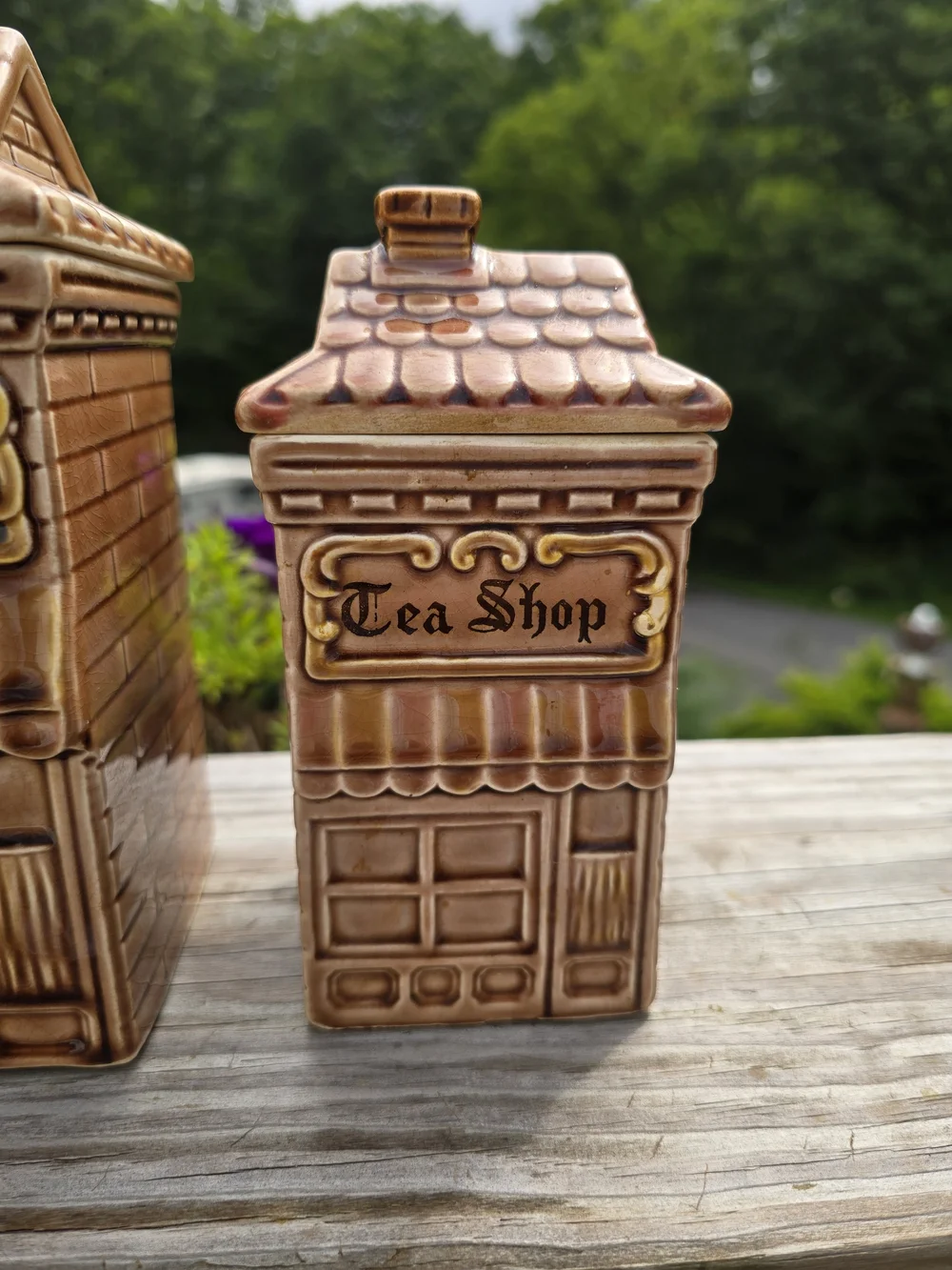 Vintage Brown Ceramic 'Shop' Canister Set - Cookie, Sugar, Coffee, Tea